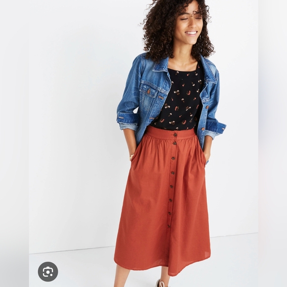Madewell | Palisade Button-Front Midi Skirt - Picture 1 of 8